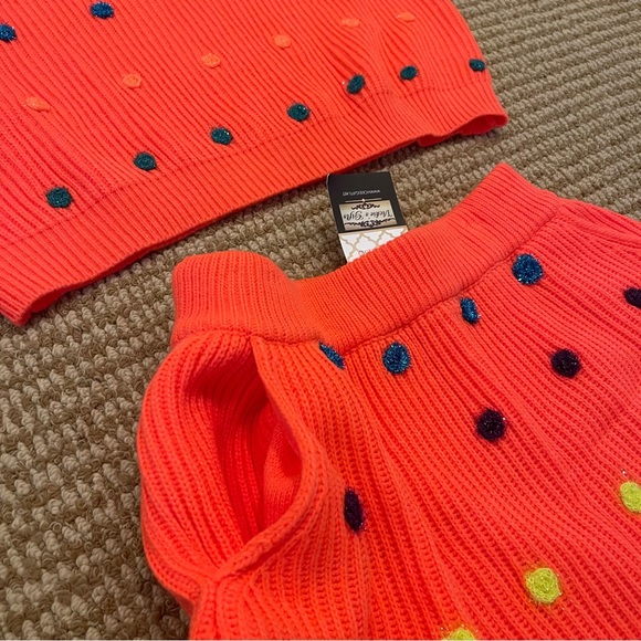 Queen of Sparkles Neon Orange Polka Dot Sweater Tank and Skirt XS NWT - Picture 10 of 12
